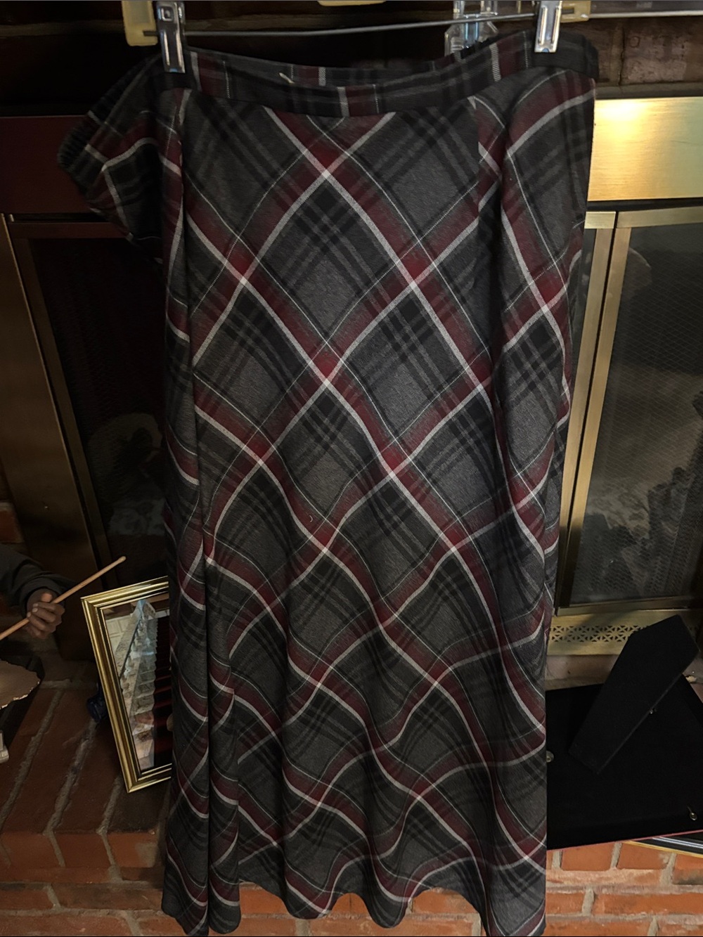 Plaid Circle Skirt in Gray and Burgundy
